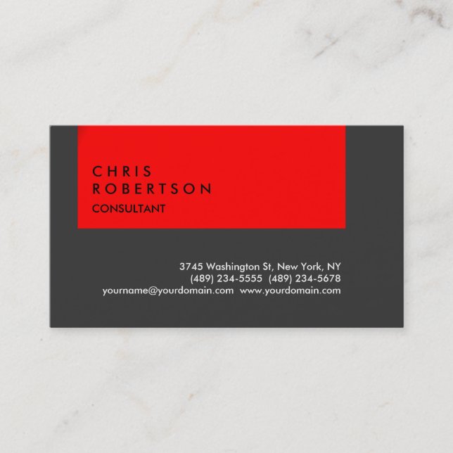 Gray Red Stripe Modern Creative Business Card (Front)