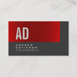 Gray Red Stripe Monogram Stylish Business Card