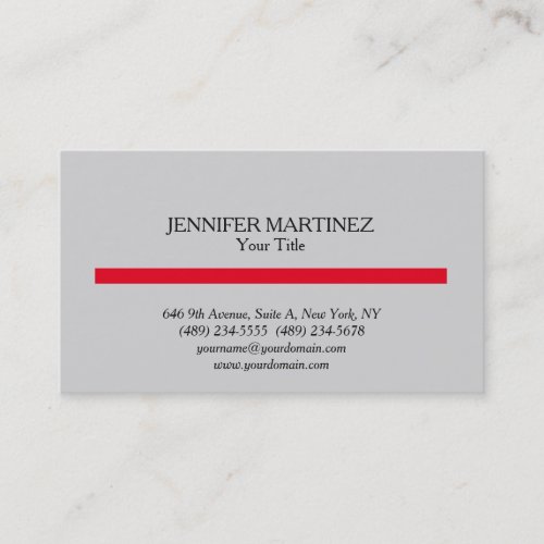 Gray Red Stripe Unique Original Plain Minimalist Business Card