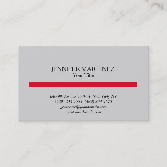 Gray Red Stripe Unique Original Plain Minimalist Business Card (Front)
