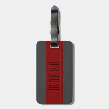 Gray & Red Stripes Faux Vintage Leather Look 2 Luggage Tag by artOnWear at Zazzle