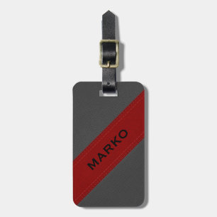Gray & Red Stripes Faux Vintage Leather Look 2a Luggage Tag