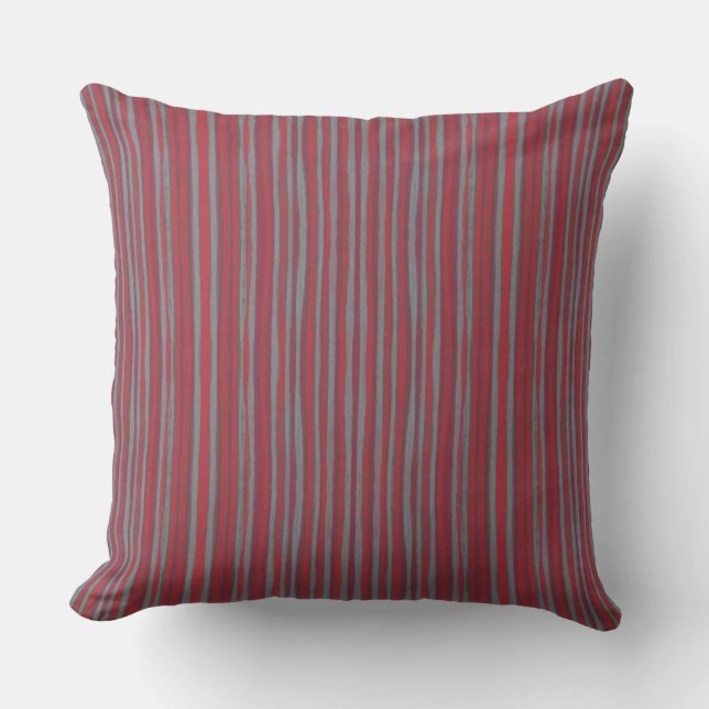 Gray & red stripes, striped pattern, narrow stripe throw pillow (Front)