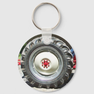 gray red tractor wheel keychain