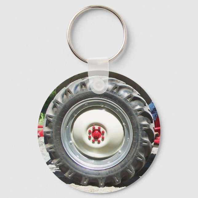 gray red tractor wheel keychain (Front)
