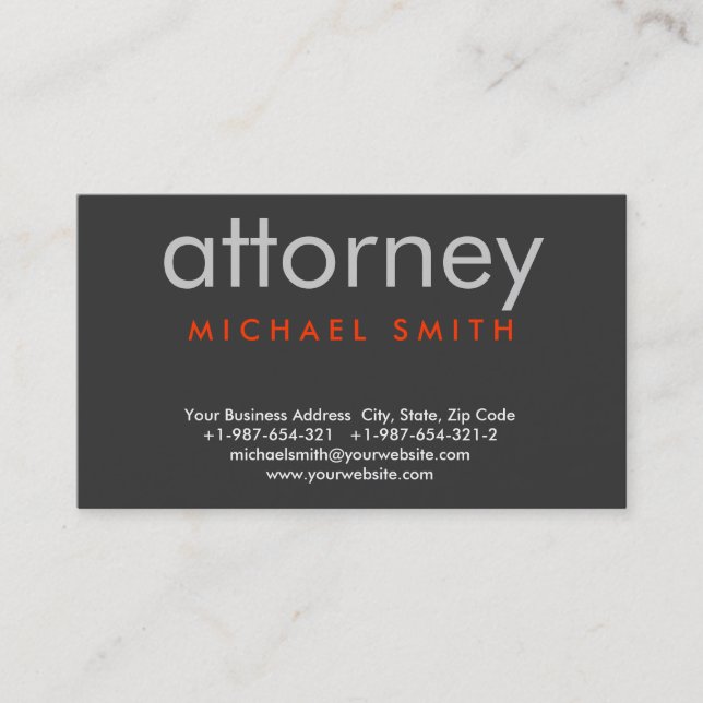 Gray Red Trendy Attorney at Law Business Card (Front)
