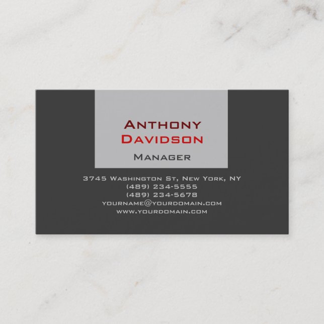 Gray red trendy manager business card (Front)