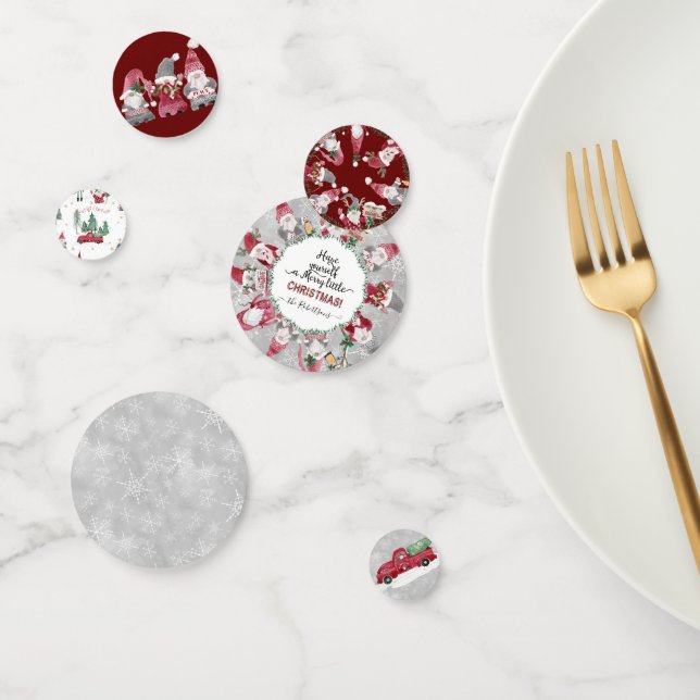 Gray Red Truck Gnomes Merry Little Christmas Party Confetti (Group)