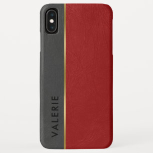 Gray & Red Vintage Faux Leather iPhone XS Max Case