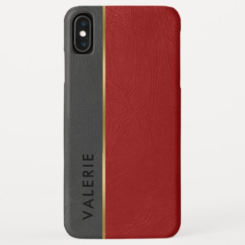 Gray  Red Vintage Faux Leather iPhone XS Max Case