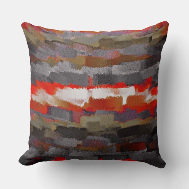 Gray Red White Abstract Painting Throw Pillow (Front)