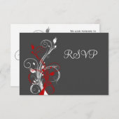 Gray, Red, White Floral RSVP Card (Front/Back)