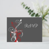 Gray, Red, White Floral RSVP Card (Standing Front)