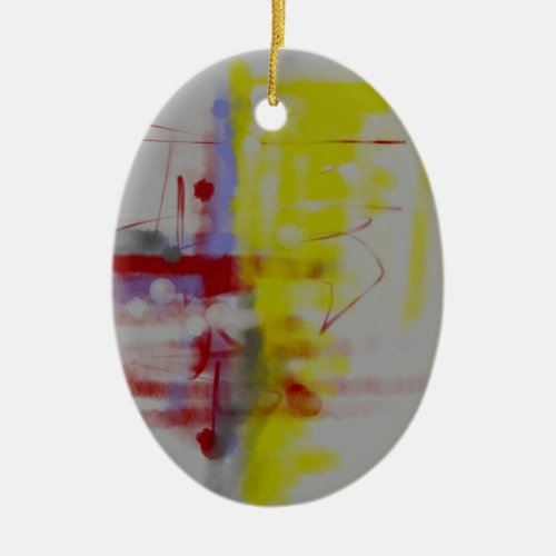 Gray Red Yellow Abstract Expressionist Ceramic Ornament