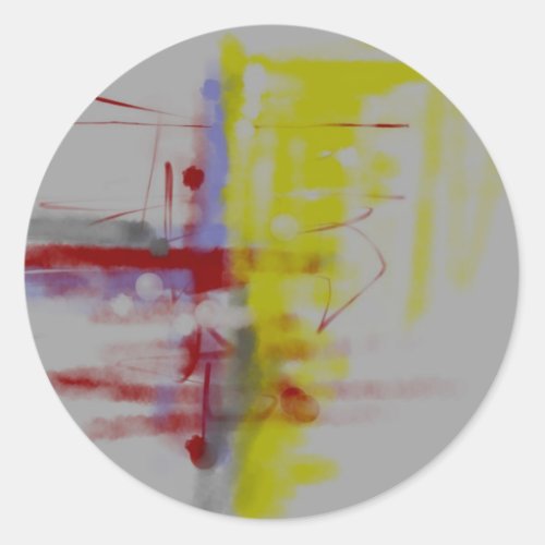 Gray Red Yellow Abstract Expressionist Classic Round Sticker