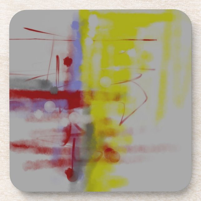 Gray Red Yellow Abstract Expressionist Coaster (Front)