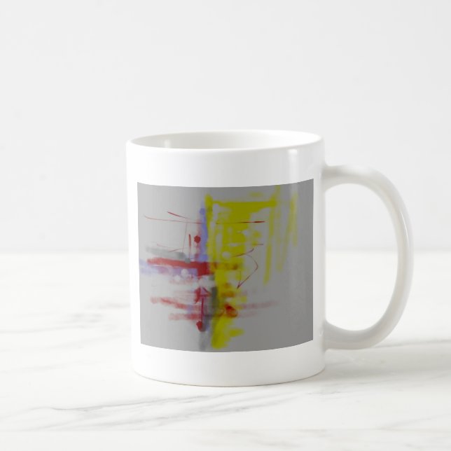 Gray Red Yellow Abstract Expressionist Coffee Mug (Right)