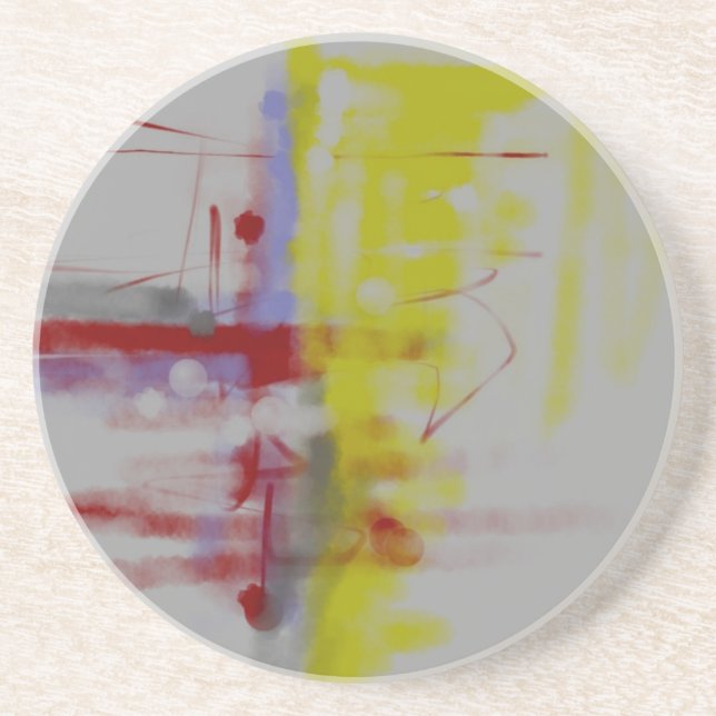 Gray Red Yellow Abstract Expressionist Drink Coaster (Front)