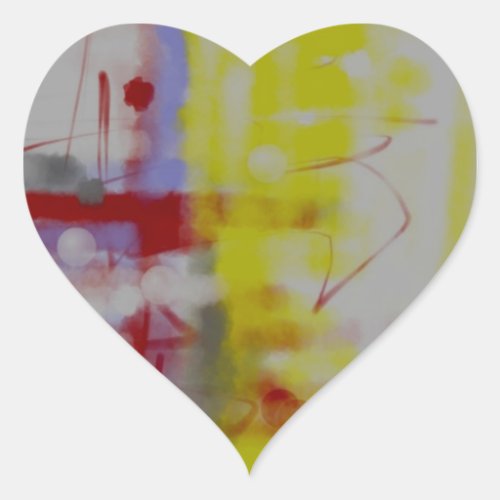 Gray Red Yellow Abstract Expressionist Heart Sticker