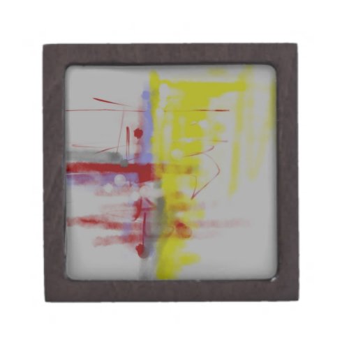 Gray Red Yellow Abstract Expressionist Keepsake Box