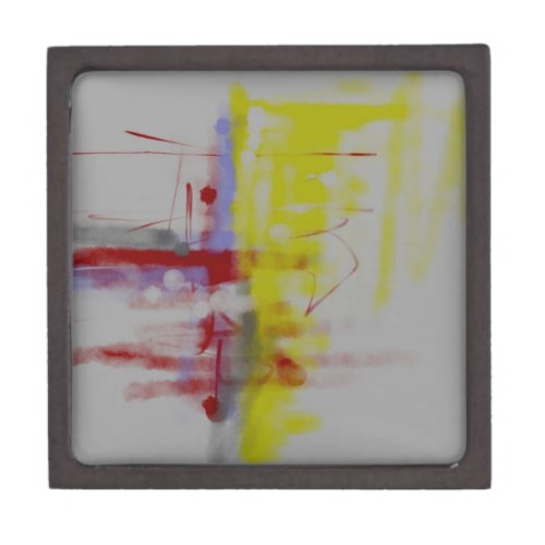 Gray Red Yellow Abstract Expressionist Keepsake Box