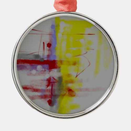 Gray Red Yellow Abstract Expressionist Metal Ornament