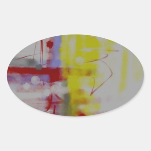 Gray Red Yellow Abstract Expressionist Oval Sticker
