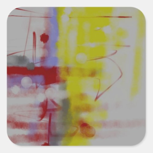 Gray Red Yellow Abstract Expressionist Square Sticker