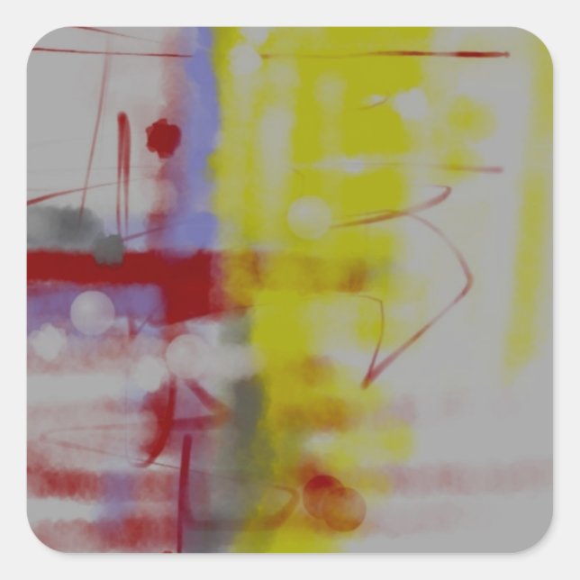 Gray Red Yellow Abstract Expressionist Square Sticker (Front)
