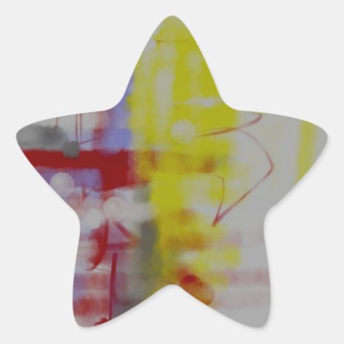 Gray Red Yellow Abstract Expressionist Star Sticker