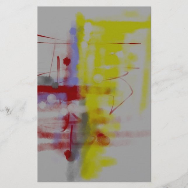 Gray Red Yellow Abstract Expressionist Stationery (Front)