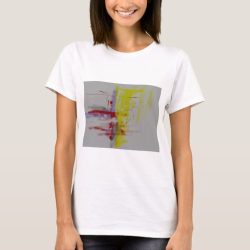 Gray Red Yellow Abstract Expressionist T_Shirt