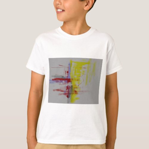 Gray Red Yellow Abstract Expressionist T_Shirt
