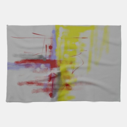 Gray Red Yellow Abstract Expressionist Towel