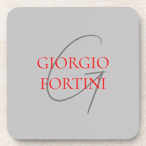 Gray Red Your Name Initial Monogram Modern Beverage Coaster
