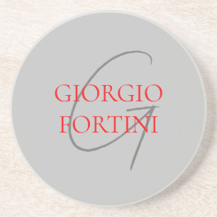 Gray Red Your Name Initial Monogram Modern Coaster