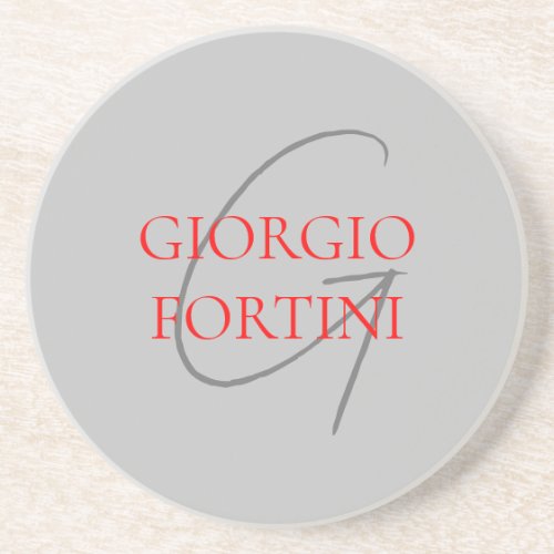 Gray Red Your Name Initial Monogram Modern Coaster