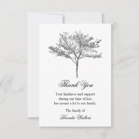 Gray Redbud Tree Funeral Thank You Card