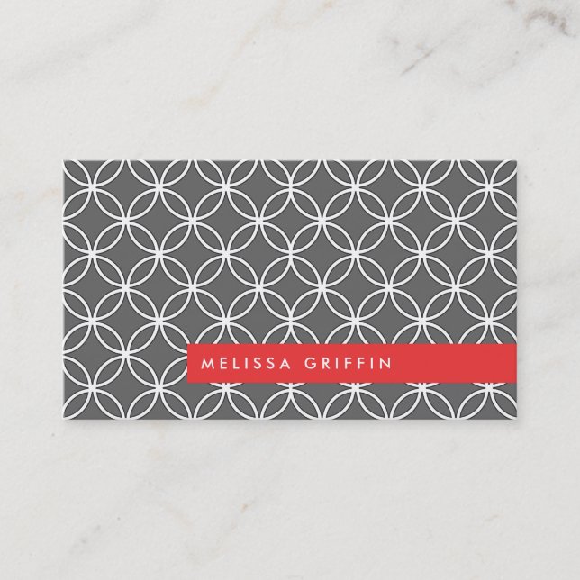 Gray Regency Pattern & Red Bar Business Card (Front)