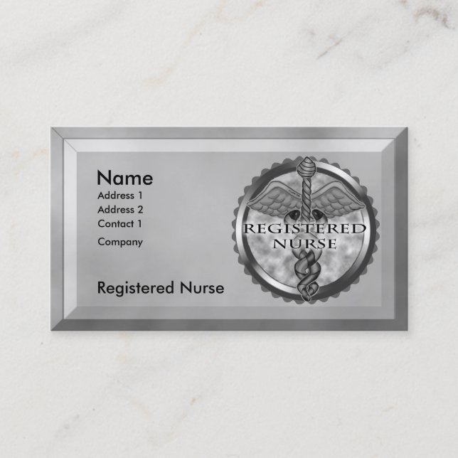 Gray Registered Nurse Business Card (Front)