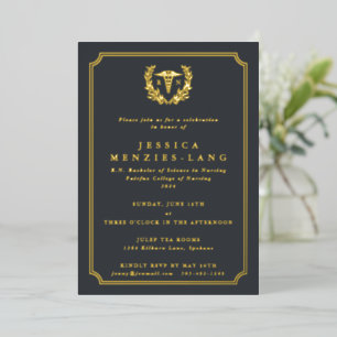 Gray Registered Nurse Caduceus+Laurel Wreath Foil Invitation