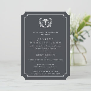 Gray Registered Nurse Caduceus+Laurel Wreath Invitation