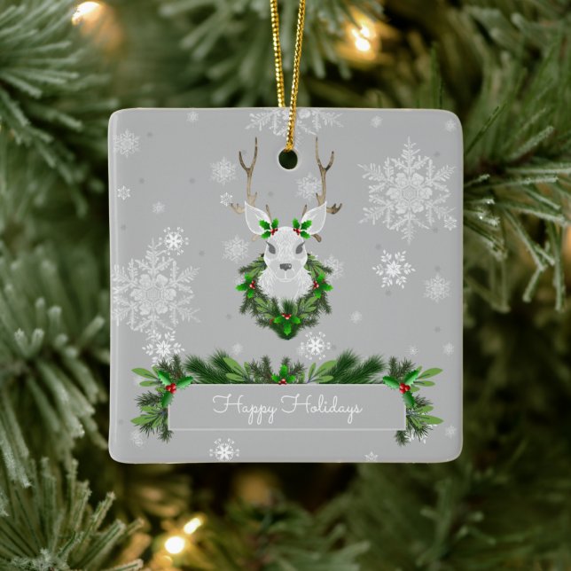 Gray Reindeer Ceramic Ornament (Tree)