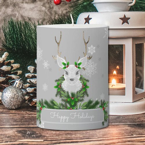 Gray Reindeer Christmas Pillar Candle