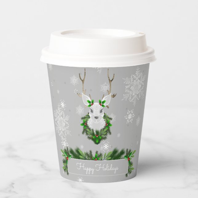 Gray Reindeer Paper Cup (Front)
