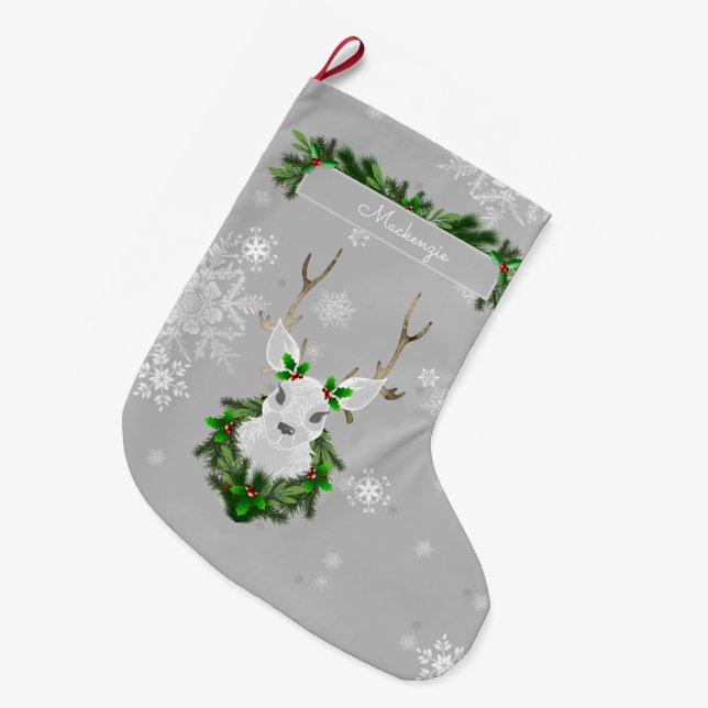 Gray Reindeer Stocking (Front (Hanging))