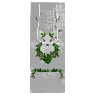 Gray Reindeer Wine Gift Bag