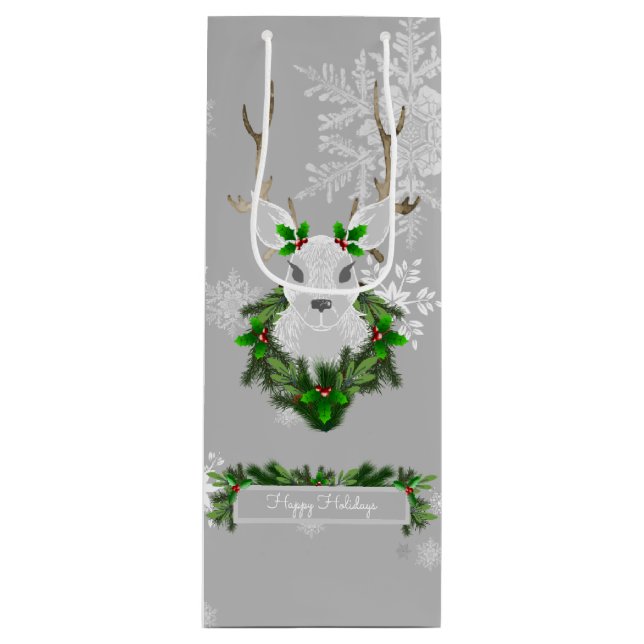 Gray Reindeer Wine Gift Bag (Front)