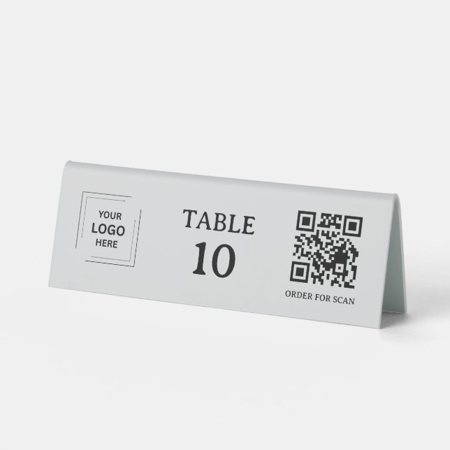 Gray Restaurant Table Number QR Code Scan to Order Tent (Front)