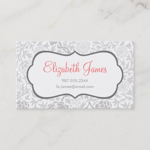 Gray Retro Floral Damask Business Card Templates